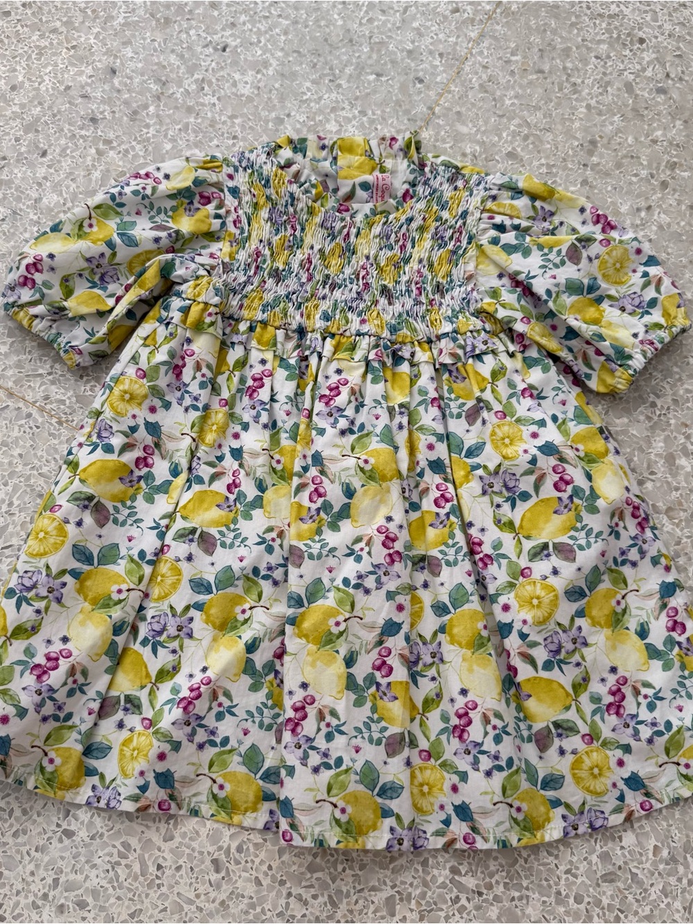 Girls La Coqueta Lemon Grove Smocked Dress - Yellow lemon Floral Print